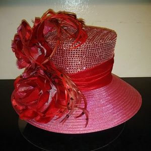 Red Bling Feathered Hat